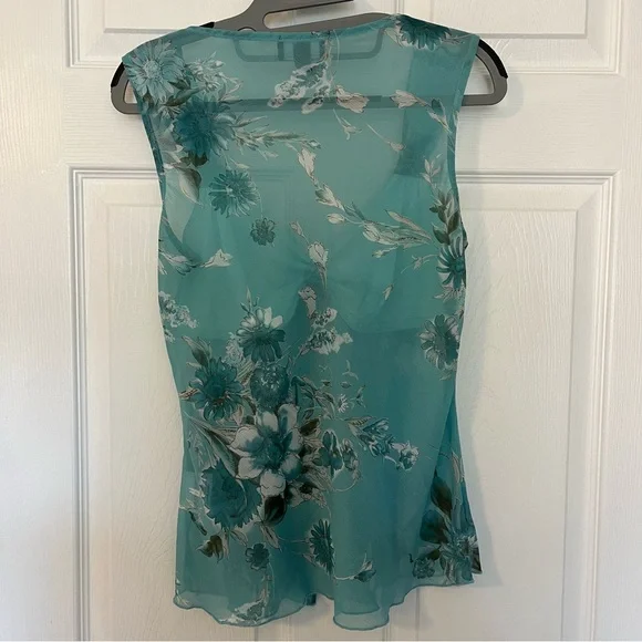 Y2K Byer California Teal Floral Tie-Front Sleeveless Going Out Top (M) - Picture 2 of 5